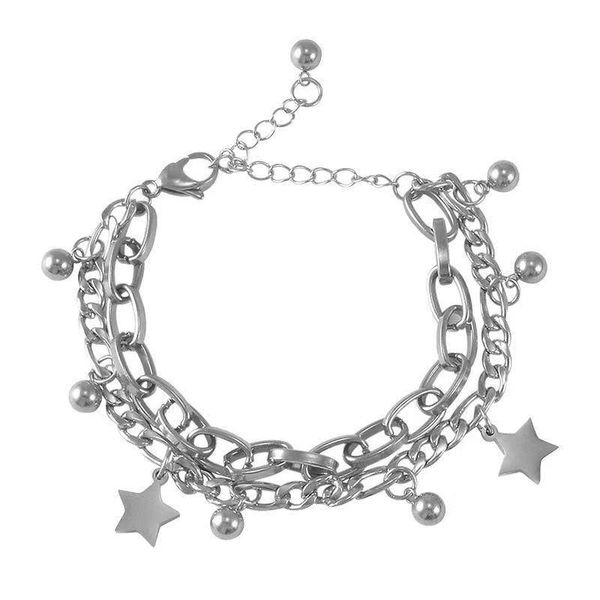 

link, chain hip-hop personality bracelet star pendant double-layer jewelry accessories for women girls, Black