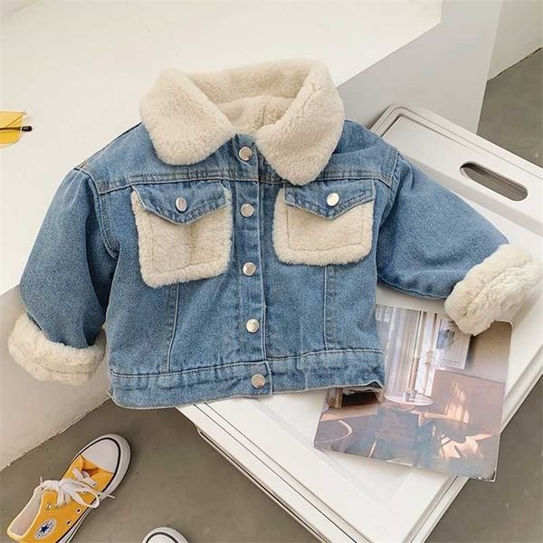 Baby Boys Girls Grosso Grosso Namorno Jaqueta de Jaqueta de inverno Collar Pocket Bolso Forro Forro Crianças Moda Outono Roupas Outerwear Tops 211204