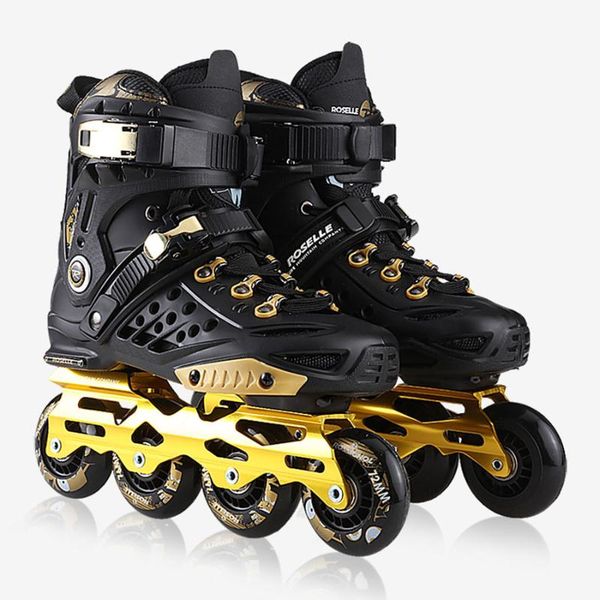 

skate roselle inline skates black golden professional slalom roller skating shoes sliding patines jeerkool &