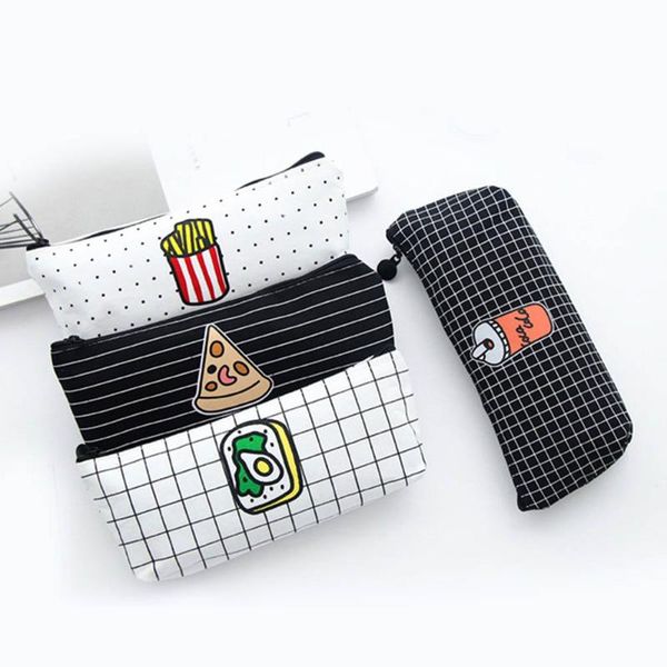 

pencil bags cute case grid canvas pencilcase student pen holder supplies bag box pouch school stationery trousse scolaire