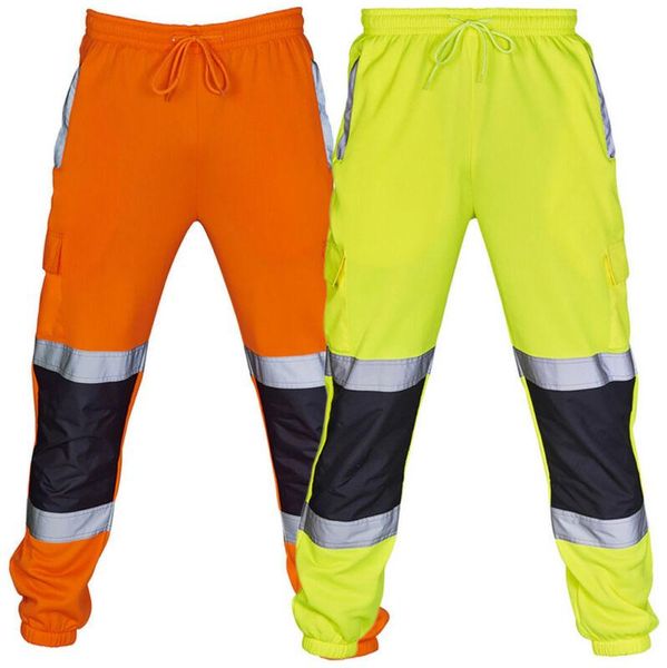 

men's pants autumn fashion safety sweat hi viz vis work fleece bottoms jogging long trousers joggers, Black