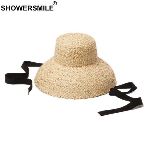 

raffia summer sun hat self tie british style wide brim spring women travel beach visor retro straw hats, Blue;gray