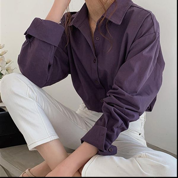 

women shirt autumn solid full sleeve loose female casual office lady blouse fashion leisure girl sweet, White