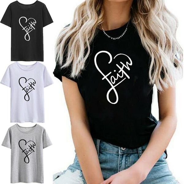 

women's t-shirt tshirt women shirts print graphic tees t shirt plus size cotton kawaii faith heart womens clothing tee, White
