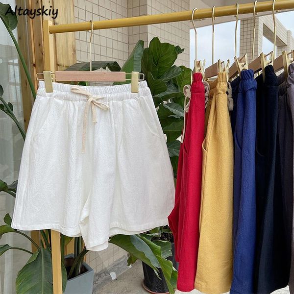 

women's shorts women plus size m-3xl baggy leisure soft street wide leg elastic waist femme trousers korean style chic summer cozy, White;black