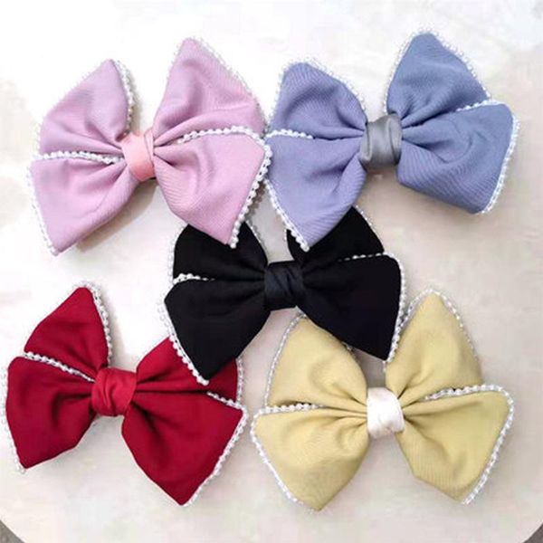 

hair accessories south korea east gate bowknot pearl hairpin simple net red edge clip girl, Slivery;white