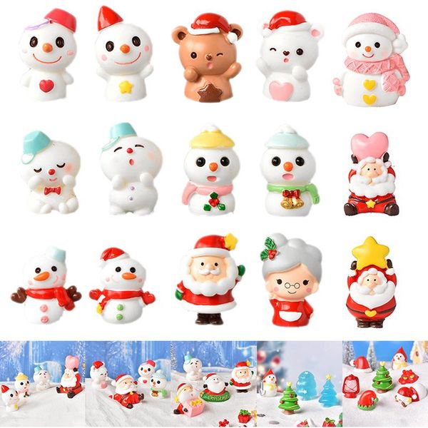 Oggetti decorativi Figurine 1/2pc Miniature Pupazzo di neve di Natale Figurine Decorazione della casa Fata Giardino Animali dei cartoni animati Statua Bonsai Ornamen