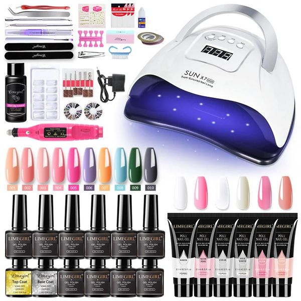 

nail art kits manicure set extensions quick polygels soak off gel polish 114w uv led lamp dryer drill machine kit