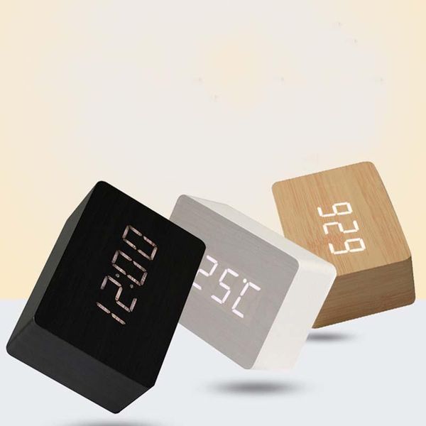 

other clocks & accessories led wooden alarm clock watch table voice control digital wood despertador electronic deskusb/ powered deco