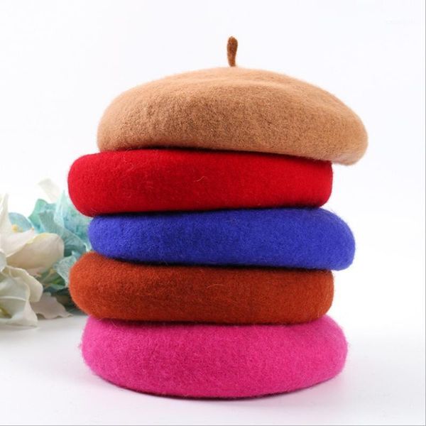 

korean version autumn winter solid color women beret keep warm wool casual tide painter cap felt hat berets, Blue;gray
