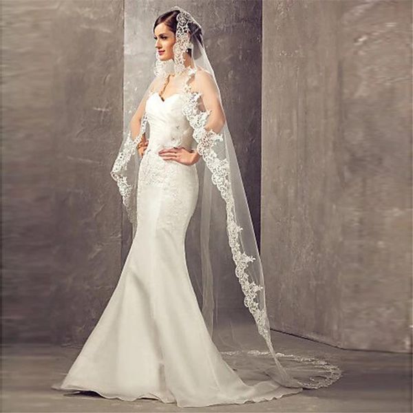 

bridal veils 2021 ivory wedding veil lace cathedral water soluble white 2.7 m long voile marriage with comb, Black