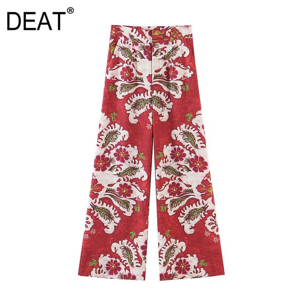 

[deat] summer new fashion tide high waist printing temperament elegant flax women wiide leg pants 13q026 210430, Black;white