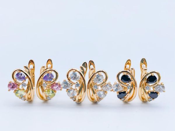 

dangle & chandelier fashion women cute 585 rose gold white/black/multi 3 stone colors flowers shaped 18 k filled drop jewelry earrings, Silver