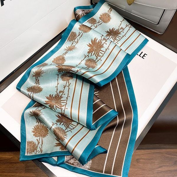 

scarves women elegant 100% silk neckerchief scarf wraps ladies fashion headband hairband hat scarfs, Blue;gray