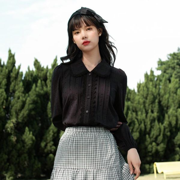 

liwo | 2021 spring arrivals women's retro art lace shirt long sleeve cotton blouses & shirts, White