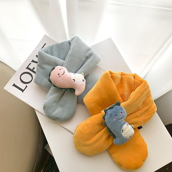 

scarves winter products baby cashmere children's scarf cartoon dinosaur men and women cross kids warm collar outdoor, Blue;gray