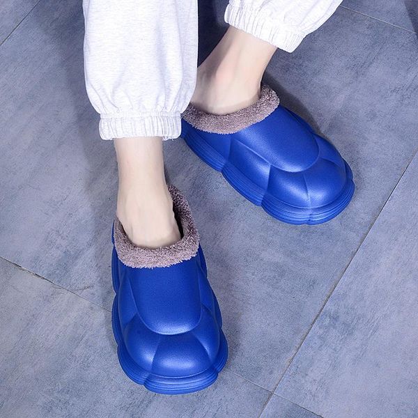 

slippers moipheng waterproof eva non-slip home women winter/autumn warm indoor cotton men couples shoes furry, Black