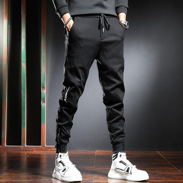 

men's pants black sport casual men fashion letter embroidery joggers korean streetwear drawstring trousers