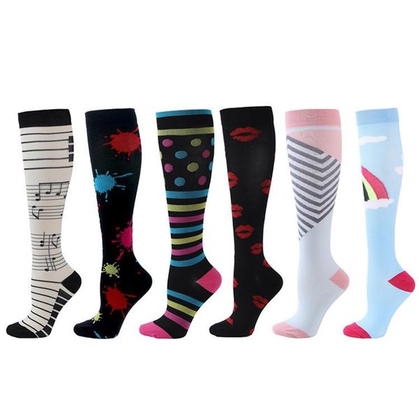 

sports socks football 6 pairs printed compression varicose vein sock stocking, Black