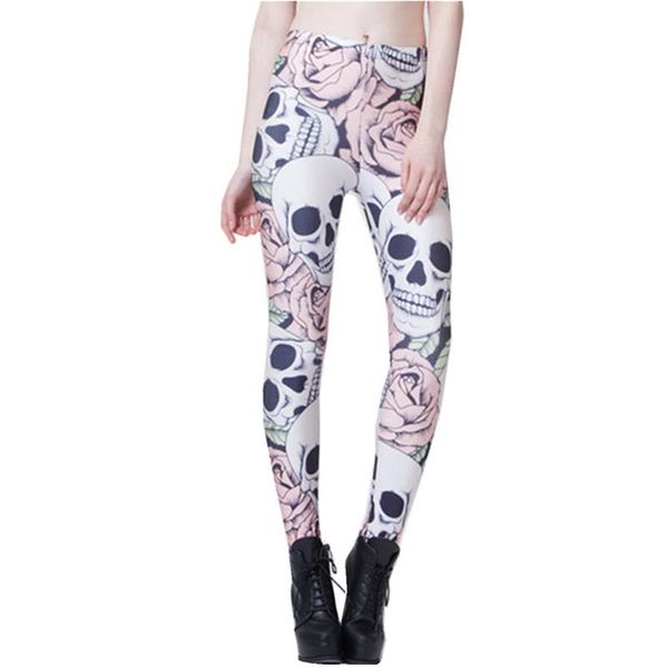 

womens skull flower printing leggings pants 2021 maiden girls spandex shiny stretchy skinny footless plus size women, Black