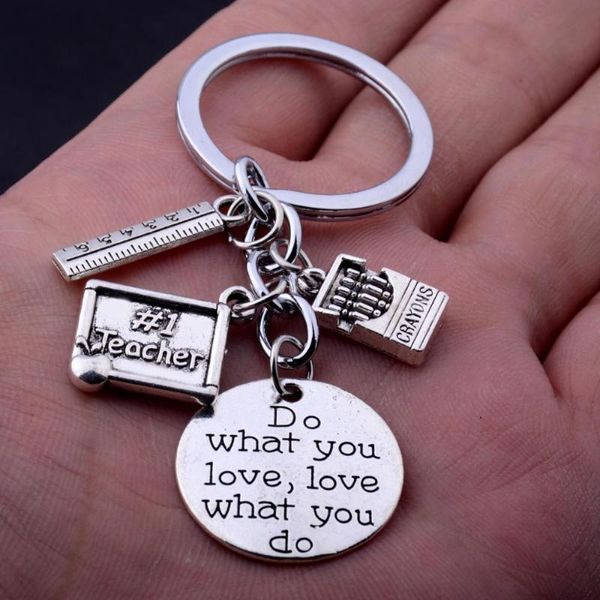 

keychains engraved words do what you love keyrings crayons teacher ruler pendant charm teachers jewelry gifts, Silver