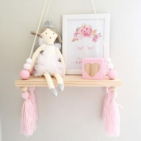 

other home decor boys girls wall floating storage shelf kids nursery room decorations wooden beads tassel hanging rack organizer