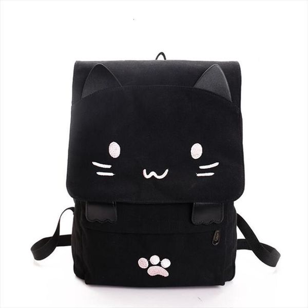 

cute cat canvas backpack cartoon embroidery backpacks for teenage girls school bag casual black printing rucksack mochilas