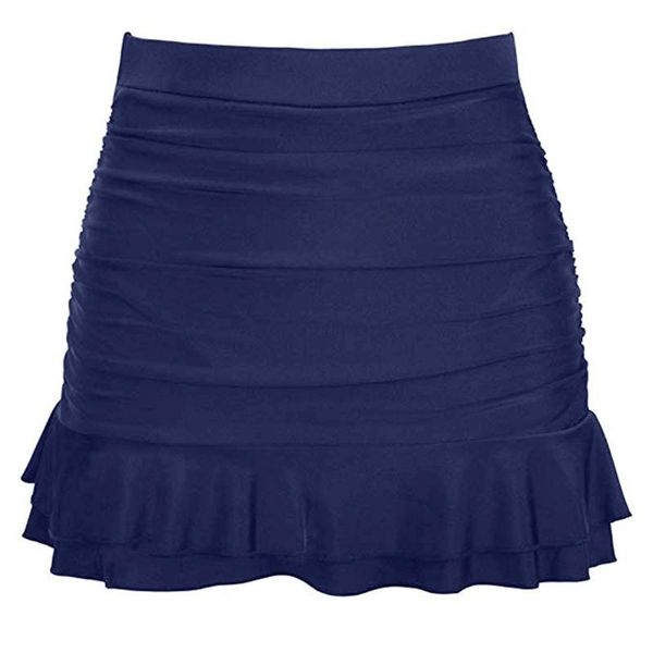 

high waisted shirred bottom ruffles swimwear wrinkle skirted beach bikini soild color pants swimsuit maillot de bain femme 2021 two-piece su