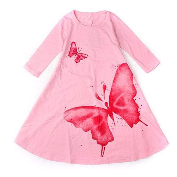 

girl's dresses 2021 girls dress spring autumn children's clothing cute butterfly long sleeve 2 colors cotton 1pcs, Red;yellow
