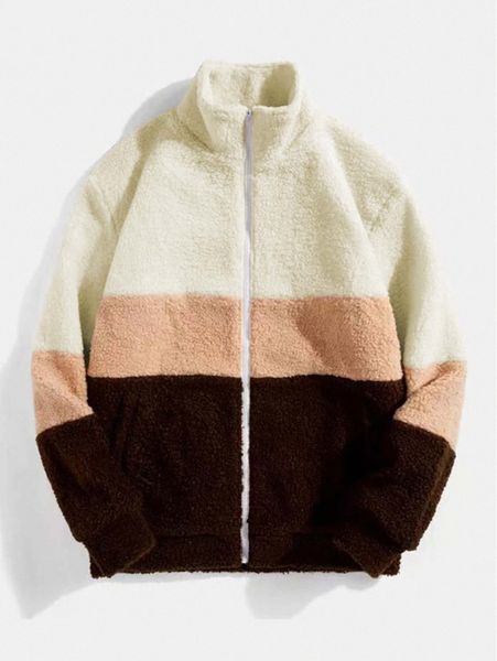 

men color block teddy jacket without tee e6m6#, Black;brown