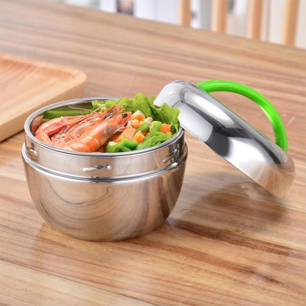 

dinnerware sets mini stainless steel double layer round bento box container lunch for kids kitchen 800ml