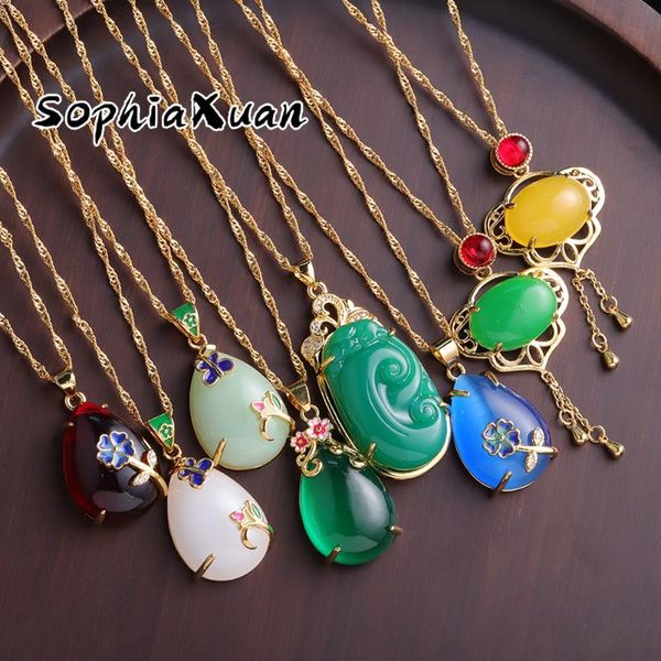 

chains sophiaxuan the drops necklaces for women green golden charms pendants china style jewelry accessories friend gifts, Silver