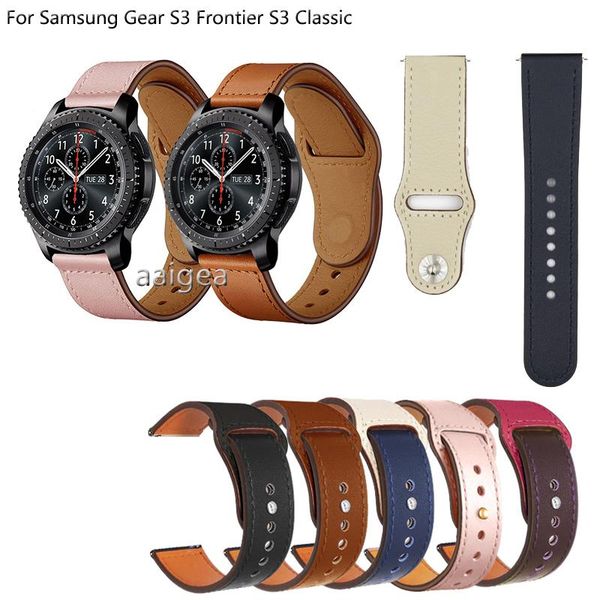 

watch bands 20mm 22mm genuine leather band strap for samsung gear s3 frontier classic galaxy watch3 45mm replacement, Black;brown