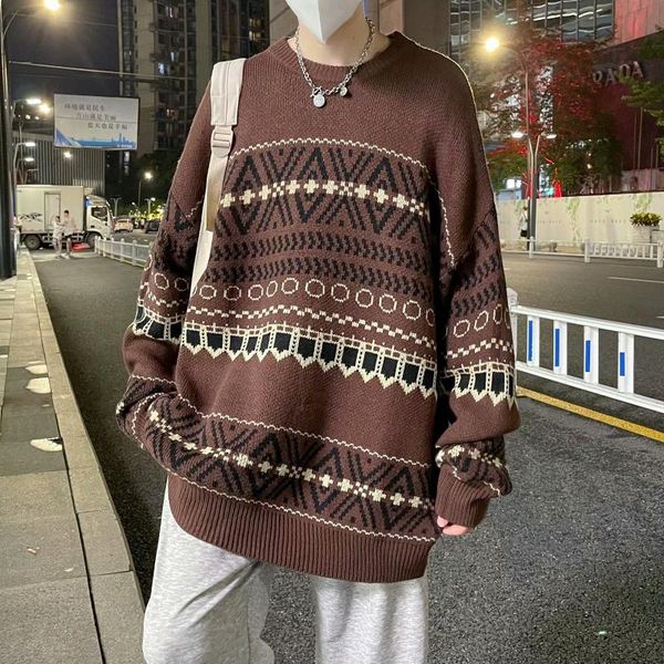 

men's sweaters korean fashion winter brown knitted sweater men women casual long sleeve graphic pulover de hombre christmas, White;black