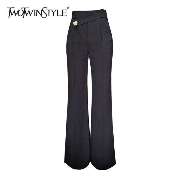 

black chiffon trouser for women high waist patchwork button straight wide leg pants female fashion new clothing 210428, Black;white