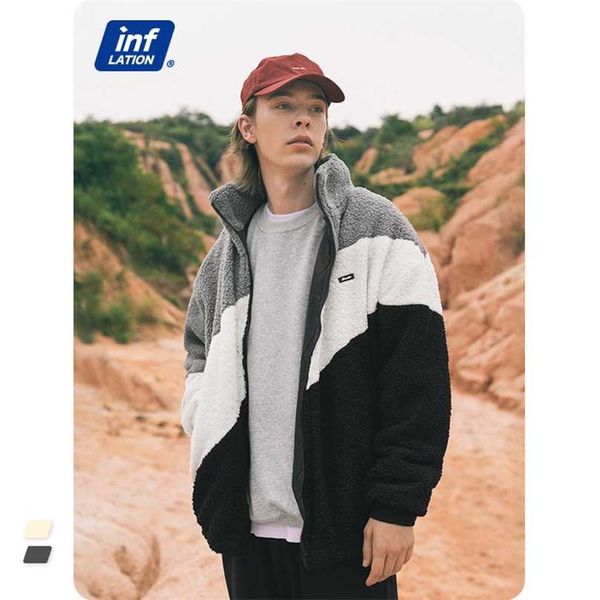 

inflation vintage polar fleece men jacket oversized winter warm coat 9726w 211217, Black;brown