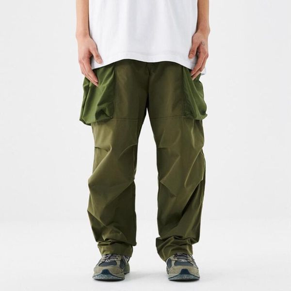 

men's pants japanese streetwear men work cargo casual trousers hip hop jogger big pocket w1801, Black