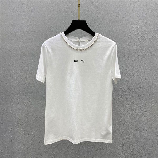 

women's t-shirt 2021 summer short-sleeved diamond-studded pure cotton high-quality white fashion casualt-shirt xl