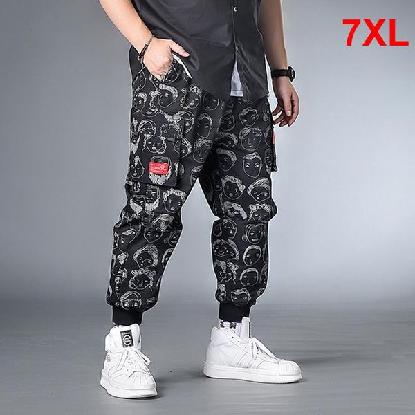 

men's pants hip hop streetwear character printing pant men oversize cargo sweatpants male jogger trousers plus szie 6xl 7xl, Black