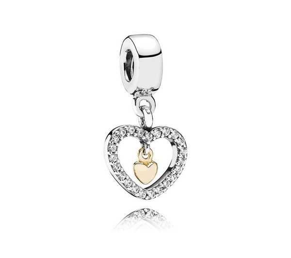 

fits pandora bracelets 20pcs hollow crystal double heart dangle silver charms bead charm beads pendant for wholesale diy european sterling n, Black