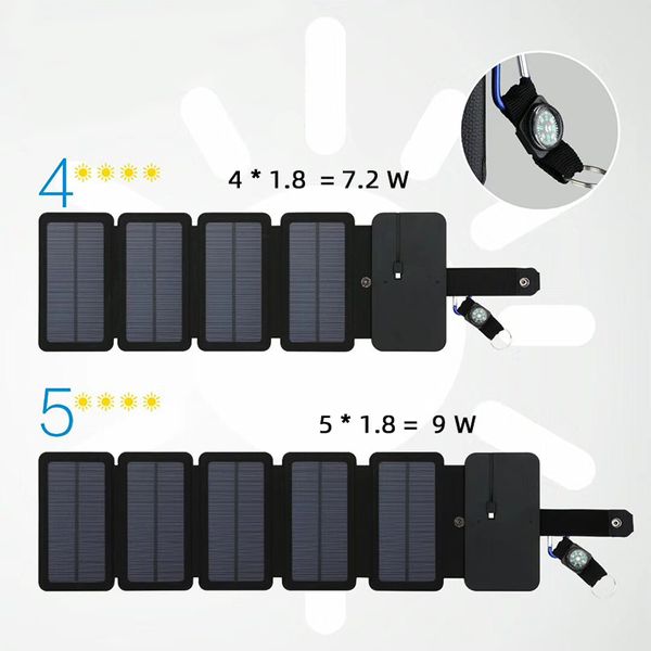 9 W Mono Güneş Panelleri Şarj Taşınabilir Güneş Açık Havada Acil 5 V / 2A Cep Telefonu Tabletler için Güç Şarj