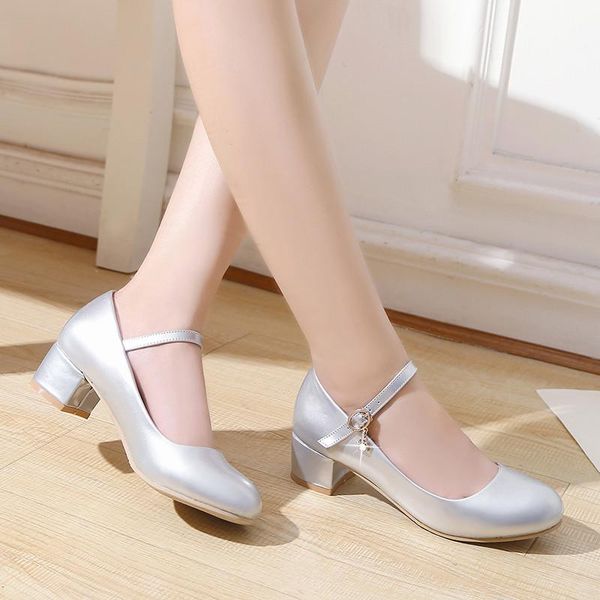 

dress shoes ymechic 2021 fashion plus size wedding party women block high heel mary jane chunky heels ladies pumps gold silver, Black