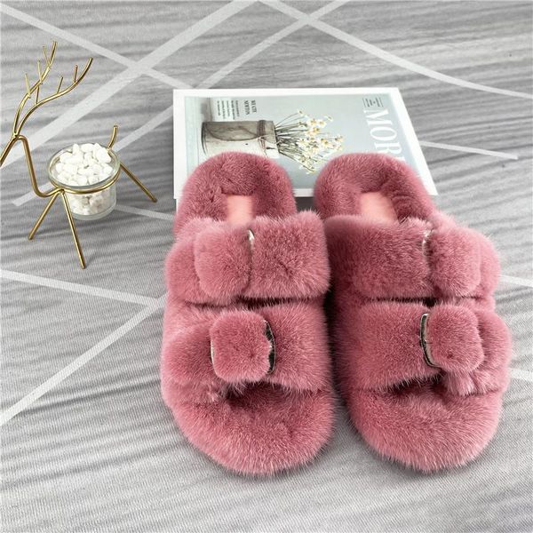 

mink slippers ladies real fur european and american fashion indoor, Black
