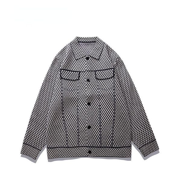 

men's sweaters cardigan sweater autumn and winter korean black white plaid 2021 loose jacket men clothing, White;black