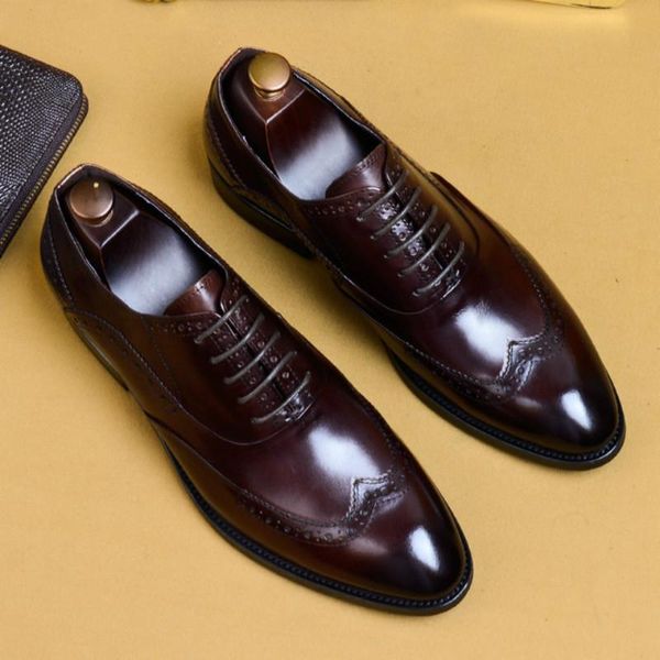 

autumn italian shoes genuine leather men formal black brogues business for man size 46 wedding male dress