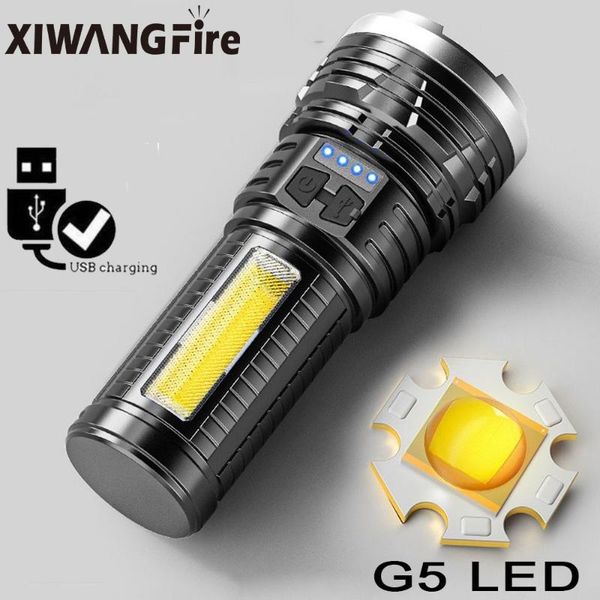 

flashlights torches led torch light g5 cob powerful usb rechargeable outdoor camping tactical power display