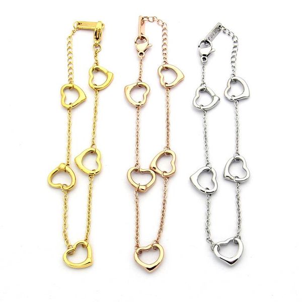 

link, chain five loves heart necklace titanium steel bracelets for women rose gold silver colors girl bracelet accessories, Black