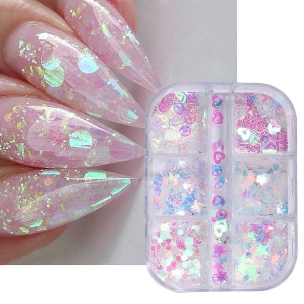 

nail glitter aurora sequins for nails sparkles butterflies star heart flakes paillette summer acrylic art decoration la1909-19, Silver;gold