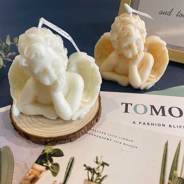 3D Angelo Bambino Candela Stampo in silicone Argilla Sapone fatto a mano Fondente Forma Stampo per cioccolato Gesso Strumenti per decorare torte 210721