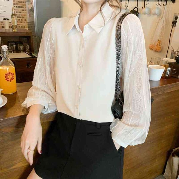 

korean fashion women blouses women shirts woman chiffon lace blouse ol shirt plus size womens and blouses elegant woman 210515, White